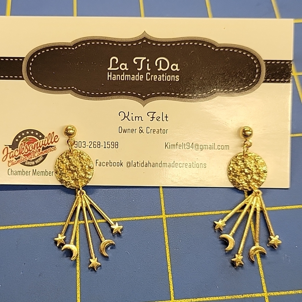Dangle Stud Sun & Moon Gold Tone 1.5" Earrings